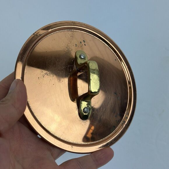 VTG Copper Saucepan Pot Replacement LID ONLY 4.375" Inch Brass Handle Patina - Picture 2 of 6